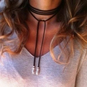 Trendy leather choker, leather and silver choker
